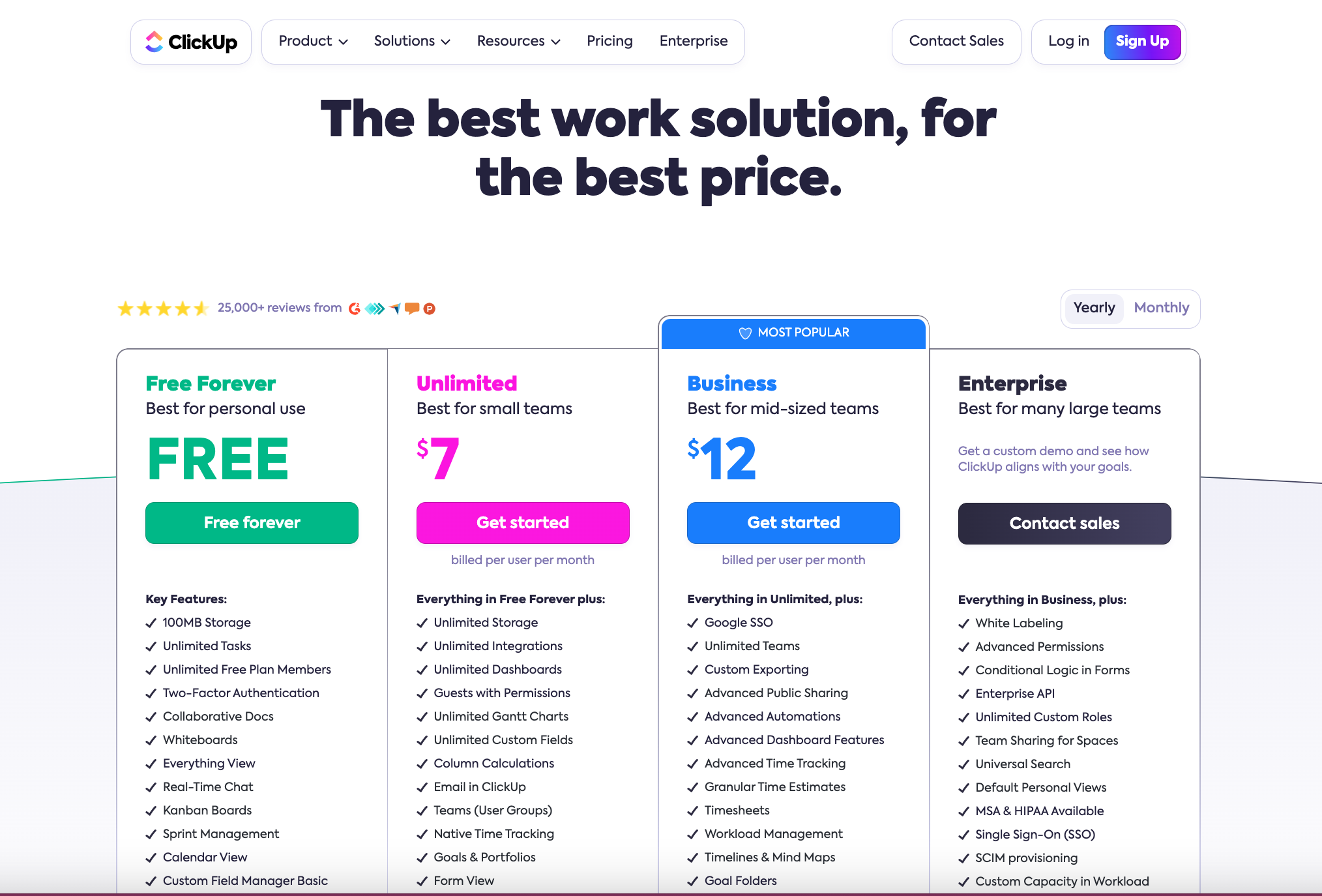 ClickUp pricing page