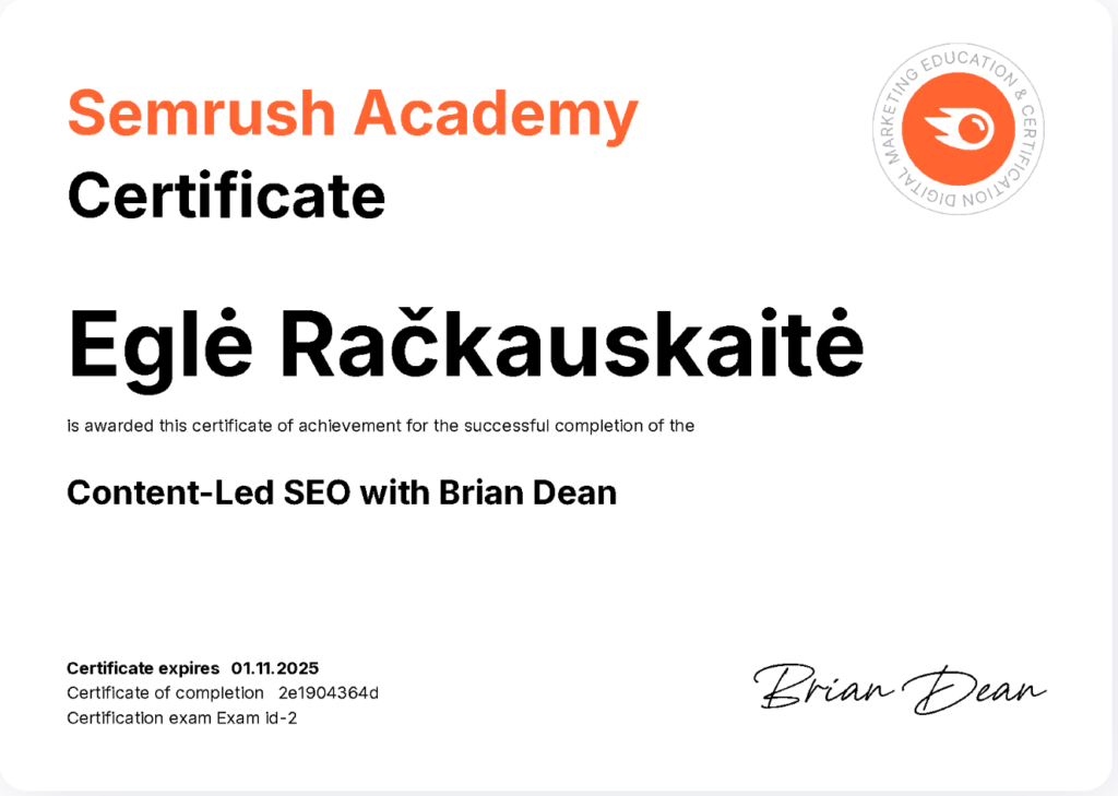 SemRush content marketing certificate