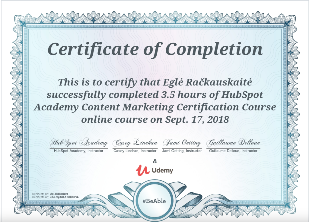 Udemy content marketing certificate